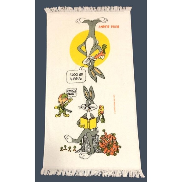 VTG Bugs Bunny Elmer Fudd Looney Toons Terry Cloth Bath / Kitchen Towel Cannon - Picture 1 of 6